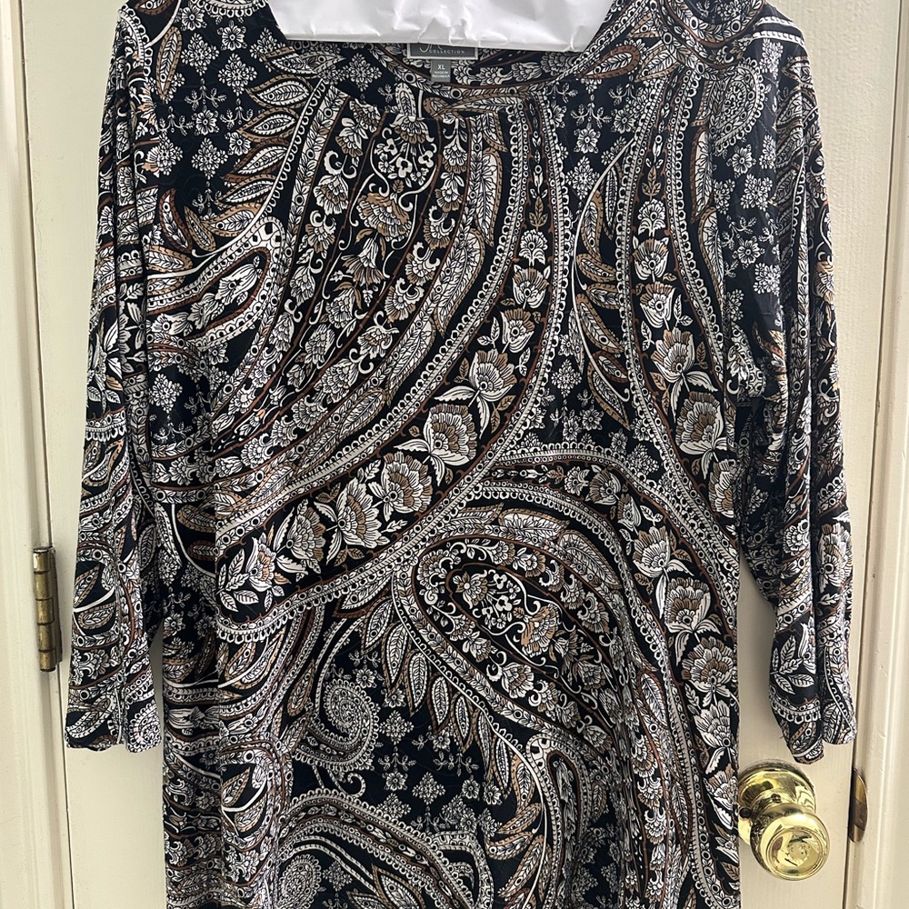 JM Collection Super Stretchy Floral Black and Brown Top